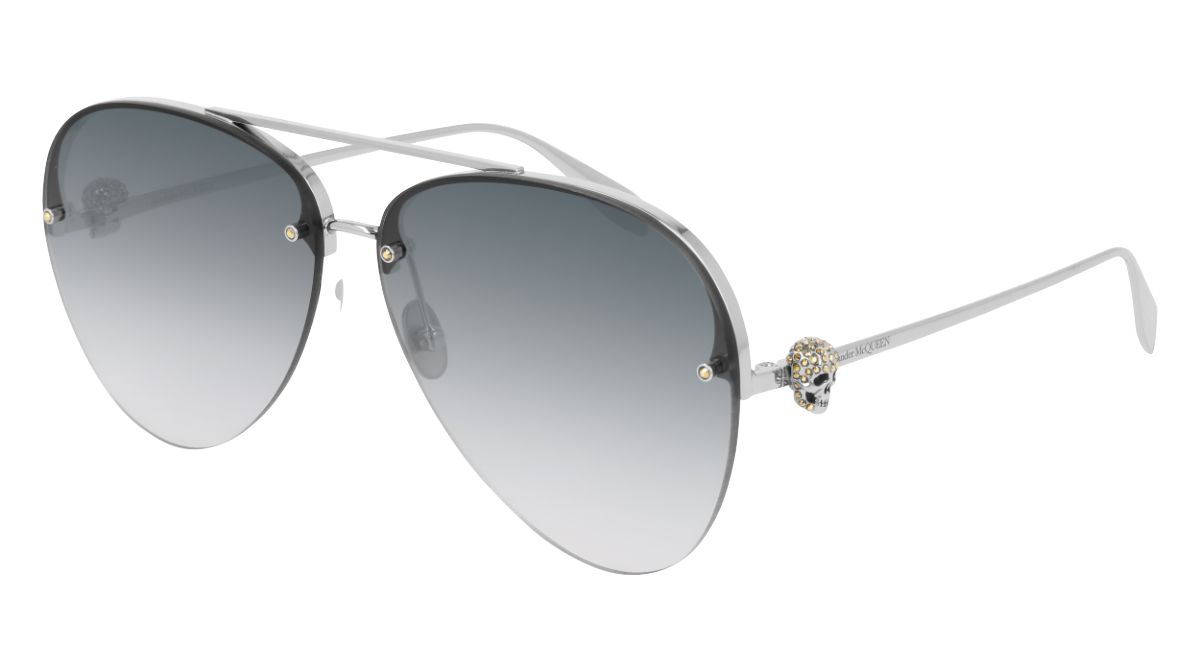 Alexander McQueen Crystal & Skull Charm Square Metal Sunglasses