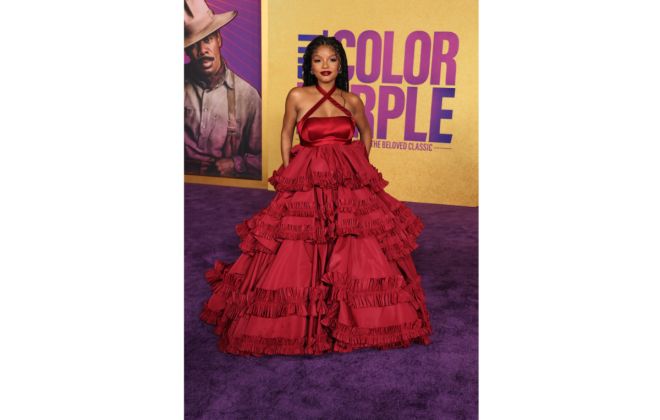 Halle Bailey In Custom Off-White™ To The Premiere Of Warner Bros.' "The Color Purple"