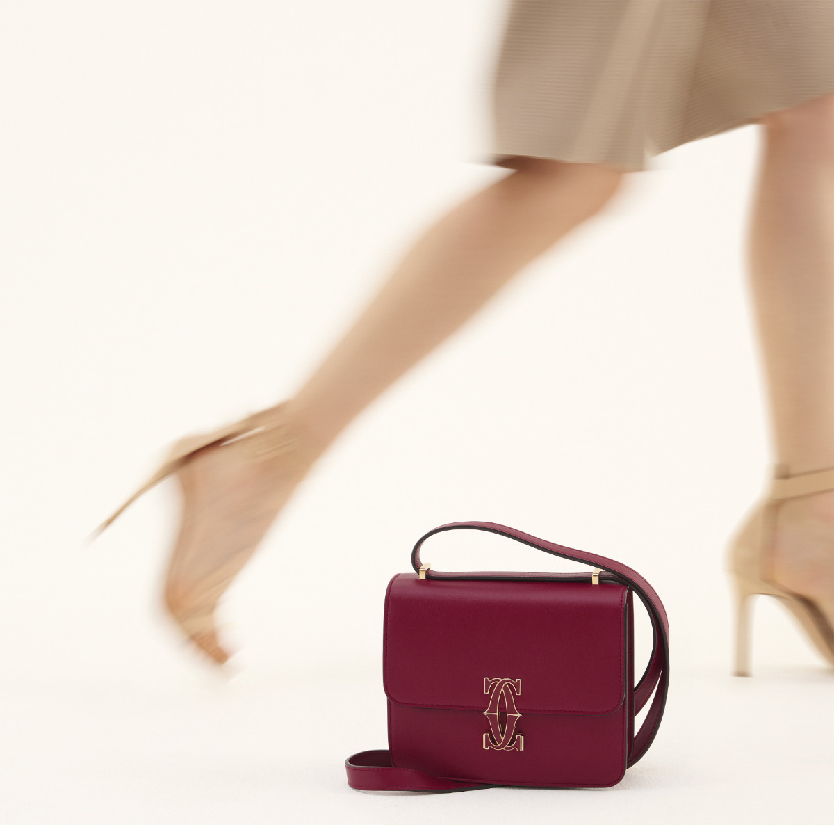 CRL1002293 - Shoulder Bag, Mini, Double C de Cartier - Cherry red calfskin,  gold and cherry red enamel finish - Cartier