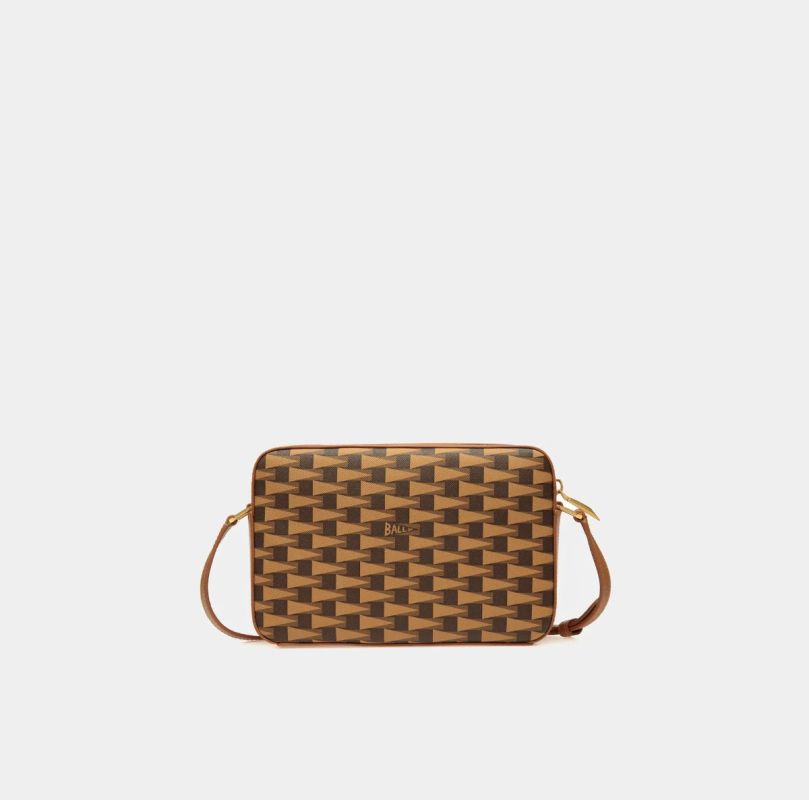 Bally Two Tone Brown Monogram Canvas and Leather Zip Crossbody Bag