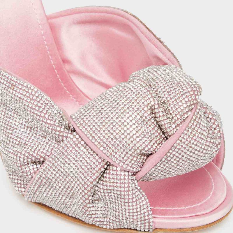 Pink satin bow online mules