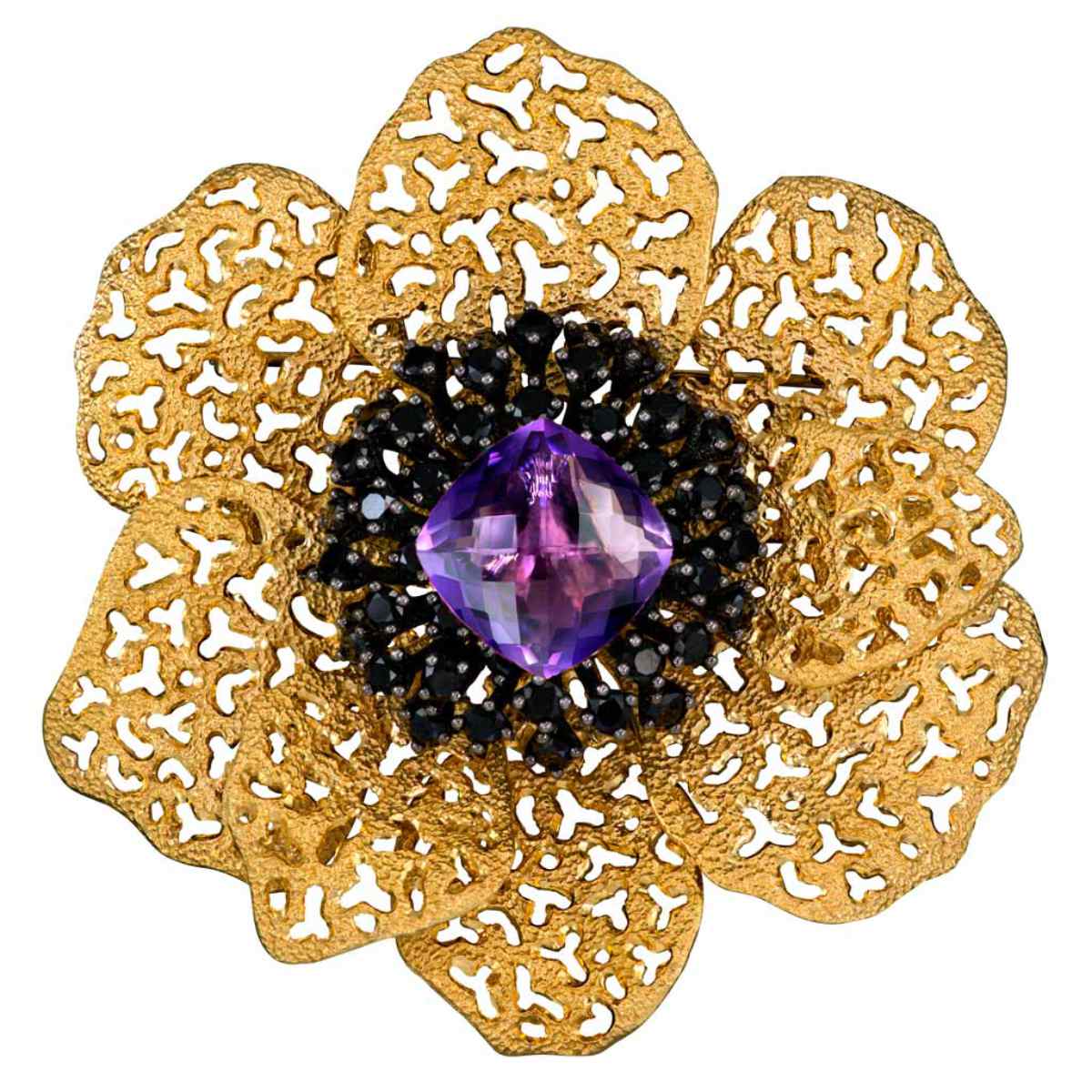 Alex Soldier Silver Coronaria Brooch Pendant With Amethyst Luxferity