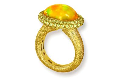 Gold Cocktail Ring with Golden Opal & Peridot