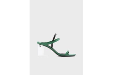 Green Nappa Leather High-Heeled Sandals