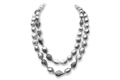 Silver Meteorite Necklace With Light Grey Pearls