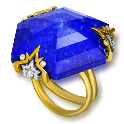 Gold Denim Ring With Lapis Lazuli & Diamonds