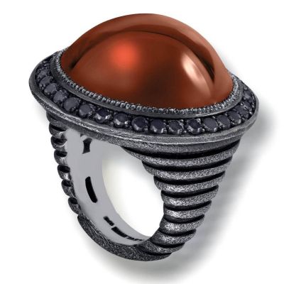 Silver Symbolica Ring W. Carnelian & Black Spinel