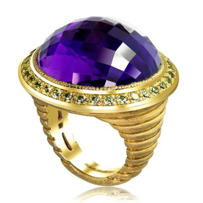 Gold Symbolica Ring With Amethyst & Peridots