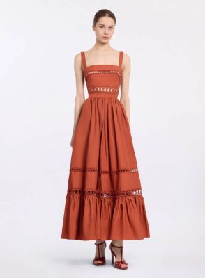 Trim Embellished Cotton Midi Dress