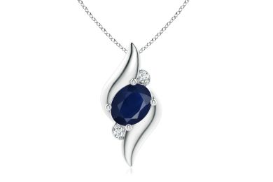 Shell Style Oval Sapphire and Diamond Pendant
