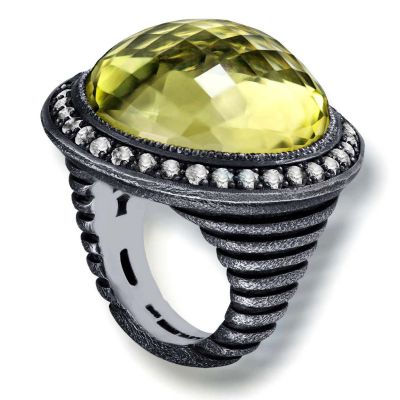 Silver Symbolica Ring With Lemon Quartz & Diamonds