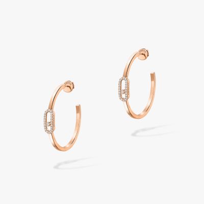 Move Uno Small Hoop Pink Gold Diamond Earrings