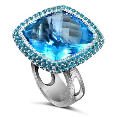 Gold Royal Ring With Blue & Paraiba Topaz