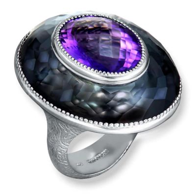 Silver Galactica Ring Amethyst, Hematite, Quartz