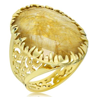 Gold Fine Lace Ring With Rutilated Quartz