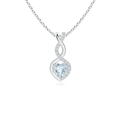 Aquamarine Infinity Heart Pendant with Diamonds
