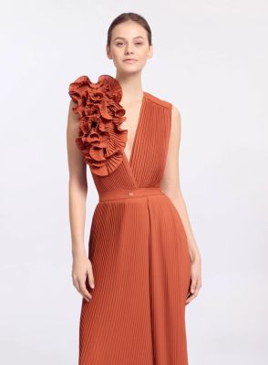 Pleated Ruffle Chiffon Top