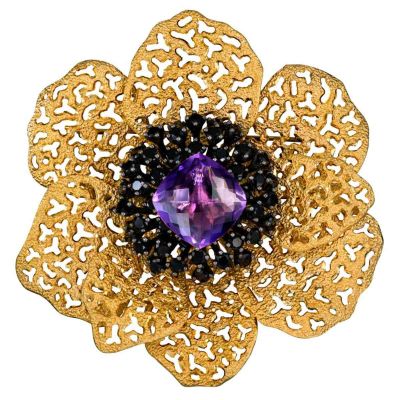 Silver Coronaria Brooch Pendant With Amethyst