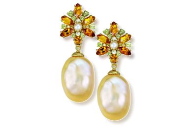 Gold Blossom Drop Earrings With Pearls