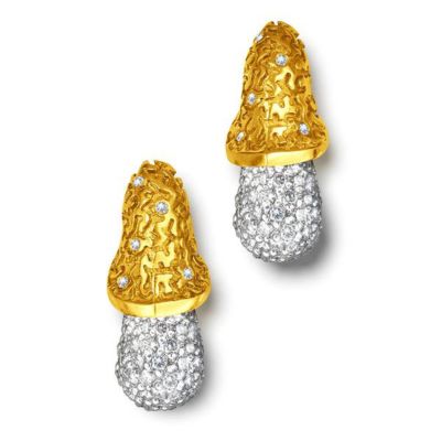 Yellow Gold Acorn Stud Earrings With Diamonds