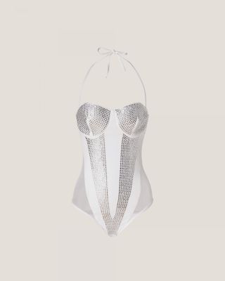 White Rhinestoned Swimsuit