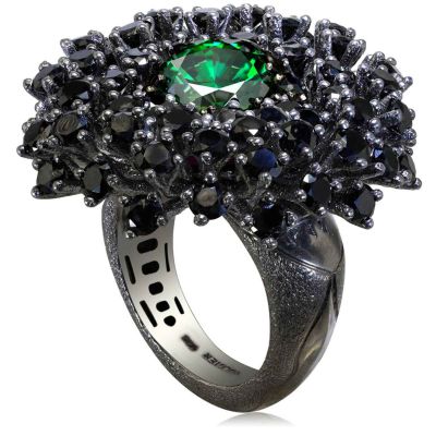 Silver Astra Ring Swarovski Green Crystal & Spinel