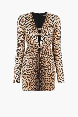 Leopard-Print Cut-Out Mini Dress