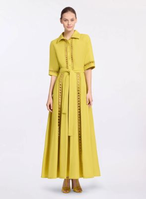 Trim Embellished Cotton Shirt Dress
