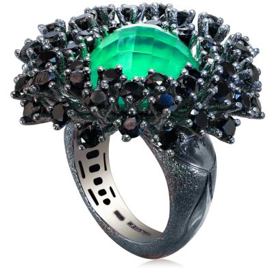 Silver Astra Ring With Green Agate Quartz & Spinel