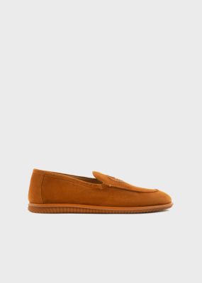 Camel Suede Loafers With Threads