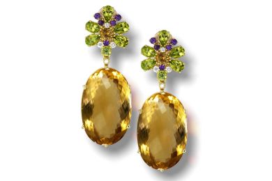 Gold Blossom Drop Earrings With Citrine & Peridot