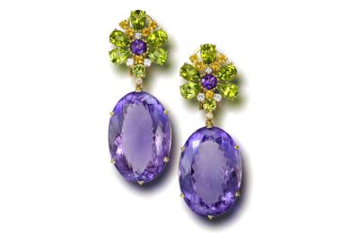 Gold Blossom Earrings With Light Amethyst &Peridot