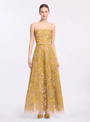 Floral Embroidered Strapless Dress
