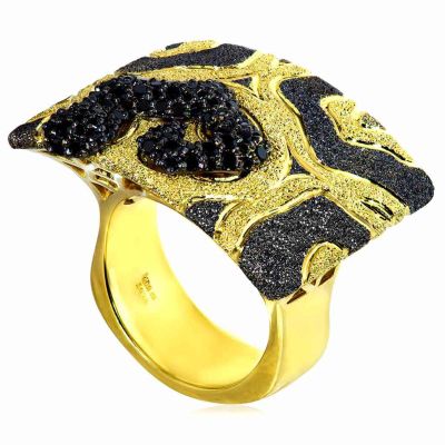 Gold Volna Ring With Black Diamonds