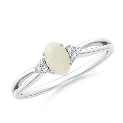 Solitaire Oval Opal Split Shank Ring with Trio Dia