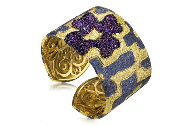 Silver Crossroad Cuff Bracelet w. Rhodolite Garnet