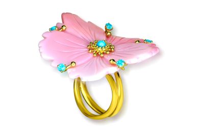 Gold Blossom Ring With Carved Mother Of Pearl