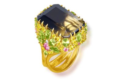 Gold Blossom Ring With Quartz, Peridot & Sapphire