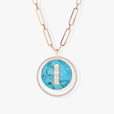Turquoise Lucky Move Long Pink Gold Necklace LM
