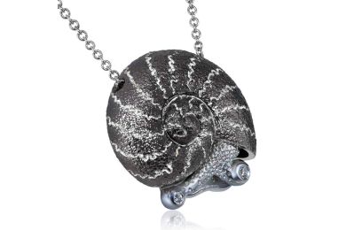 Silver Little Snail Pendant With Diamonds On Chain