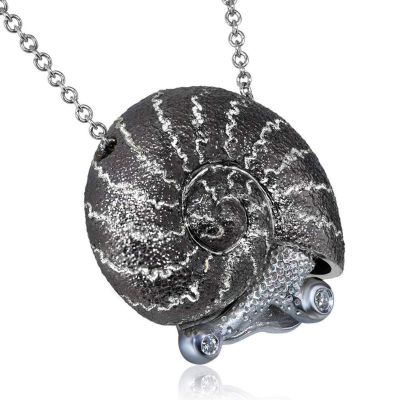 Silver Little Snail Pendant With Diamonds On Chain