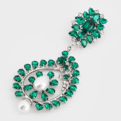 Green Crystals And Pearls Earrings