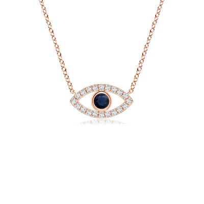 Blue Sapphire Evil Eye Pendant with Diamond Accent
