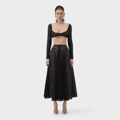 Black Macrame Midi Skirt
