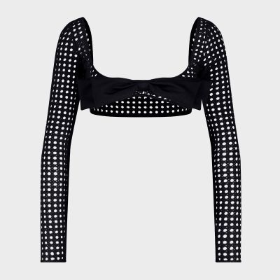 Crop Top With Bow In Black Macrame