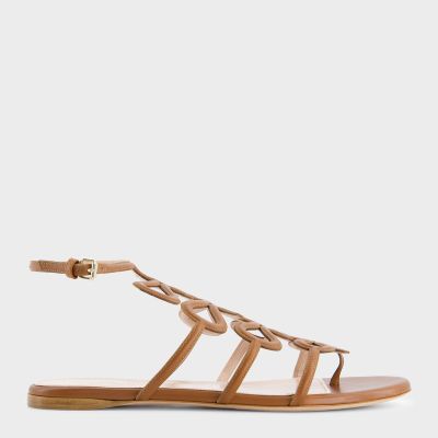 Flat Light Brown Leather Sandal With Bows