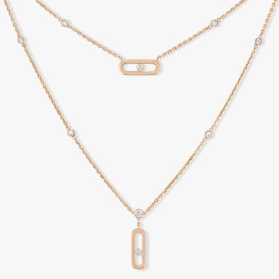 Move Uno 2 Rows Pink Gold Diamond Necklace