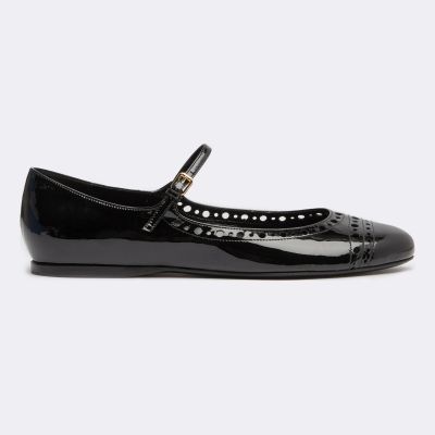 Black Mary Jane Ballet Flats In Leather