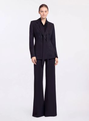 Embellished Pinstripe Crepe Blazer (Black)