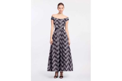 Chevron Off-Shoulder Midi Dress